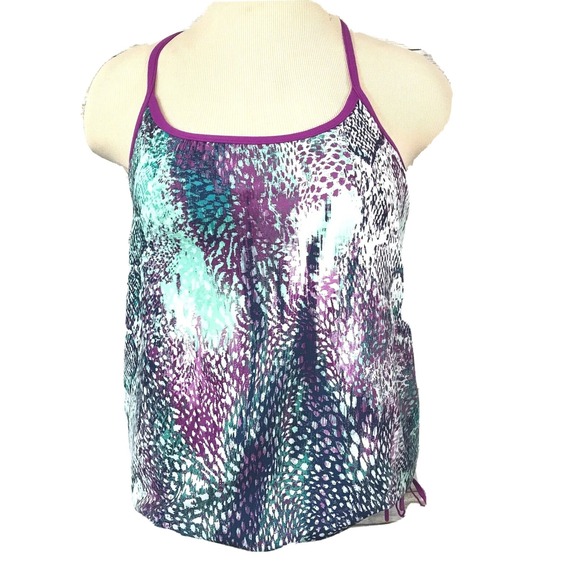 Fabletics Tops - Fabletics Womens Purple Teal Snakeskin Print Built In Bra Tank Top Size S
